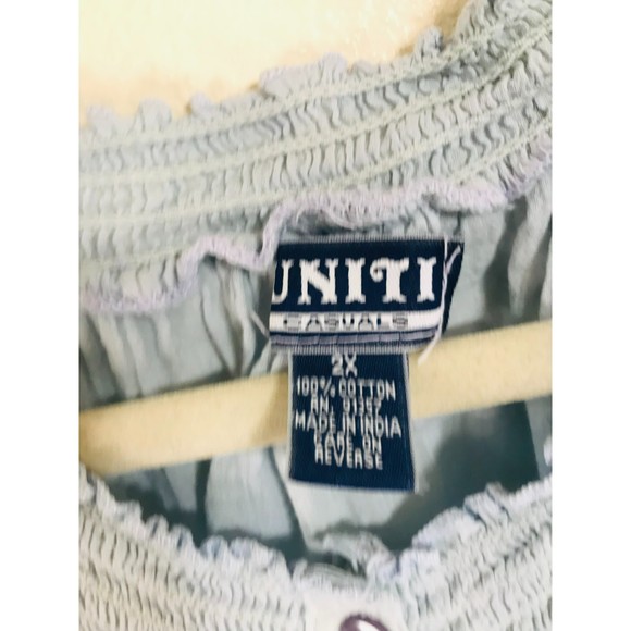 Uniti BOHO Peasant Blue Ombre Button Up Top, Size XL - Picture 4 of 4